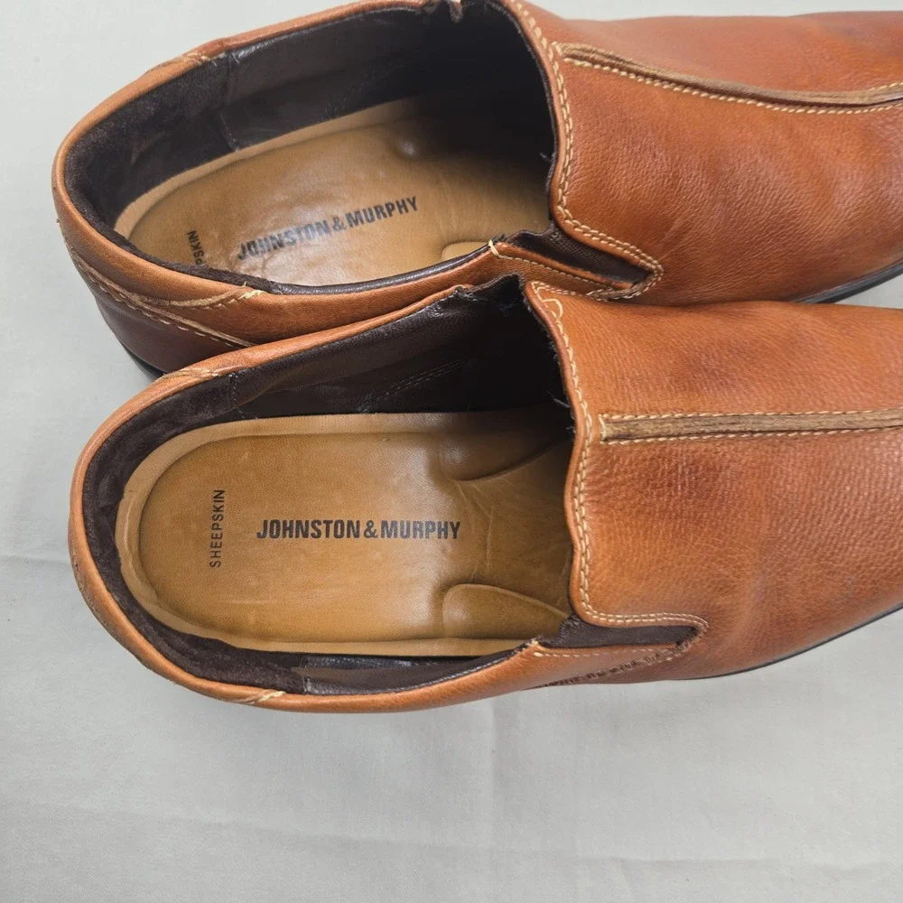 Johnston & Murphy Mens Brown Leather Slip‎ On Loafers 20-5910 Size 10.5 M Brazil